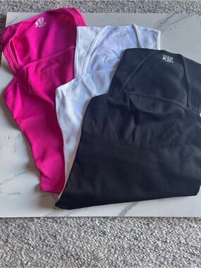 OQQ Ribbed Tank top  Set - Black, White & Fuchsia xxl